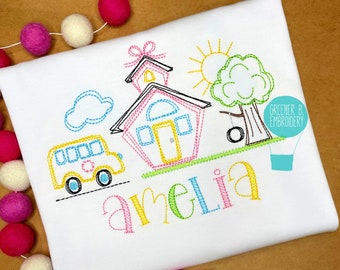 Back to School Shirt / Bus School Playground / 1st Day of School / First Day of School / Kindergarten  Pre K Shirt / Girl School Outfit