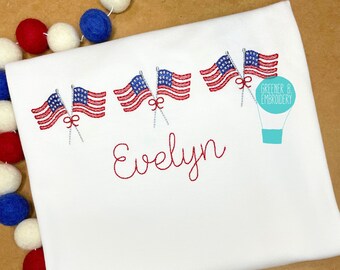 Girl's Fourth of July Shirt / American Flag Shirt / 4th of July Applique Embroidery / Girl Red White and Blue Shirt / Patriotic Shirt / USA