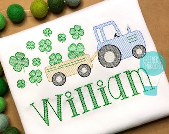 Boy St. Patrick's Day Applique Shirt / Tractor Shamrock Applique / St. Patty's Day Embroidery / Four Leaf Clover / Personalized St Patrick's