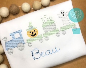 Boy Halloween Shirt / Halloween Train Shirt / Jack O Lantern / Ghost Shirt / Halloween Outfit / Halloween Applique Shirt / Halloween Sketch