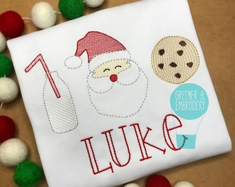 Personalized Santa Shirt / Santa Milk Cookies Shirt / Santa Embroidery / Christmas Applique / 1st Christmas Outfit / Baby Christmas Shirt