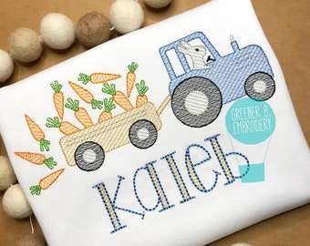 Boy Easter Shirt / Easter Tractor / Bunny Embroidery / Easter Outfit / Baby Easter Shirt / Toddler Easter / Vintage Bunny / Easter Applique