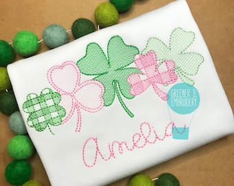 Girl's St. Patrick's Day Shirt / Shamrock Applique Embroidery / Pink Four Leaf Clover Shirt / Shamrock Shirt / Girl St. Paddy's Day