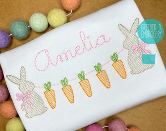 Camisa de Pascua para niña / Bordado de conejito y zanahoria / Traje de Pascua / Camisa de Pascua para bebé / Pascua para niña pequeña / Botín de conejito / Aplique de Pascua para niña