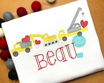 Construction Valentine Shirt / Dump Truck Heart Embroidery / Personalized Boy Valentine / Boy Valentine Outfit / Construction Embroidery