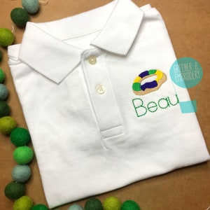 Boy Mardi Gras Embroidered Polo Shirt / Monogrammed Boy Polo / Personalized Polo Shirt / King Cake Embroidery / Boy Mardi Gras Applique