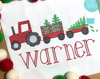 Personalized Boy Christmas Tractor Shirt – Tree Farm Applique, Holiday Outfit, Monogram