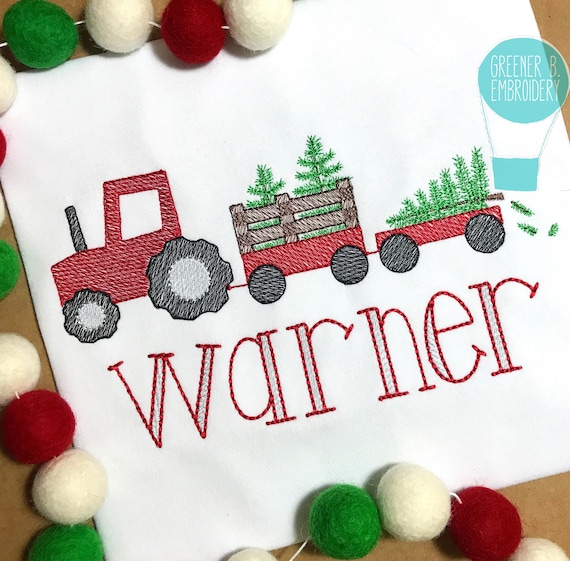 Personalized Boy Christmas Tractor Shirt – Tree Farm Applique, Holiday Outfit, Monogram