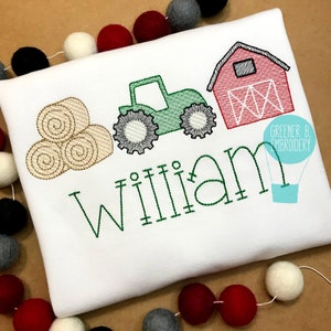 Farm Tractor Embroidery Shirt / Farm Birthday / Barn Tractor Hay Applique / Farm Party / Cowboy Shirt / Personalized Tractor Birthday