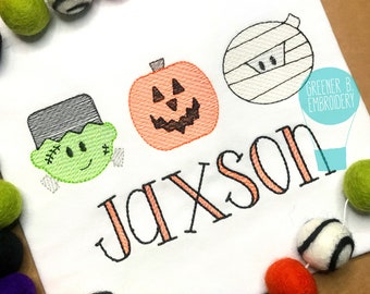 Boy Halloween Shirt / Frankenstein Shirt / Jack O Lantern / Mummy Shirt / Halloween Outfit / Halloween Applique Shirt / Halloween Sketch