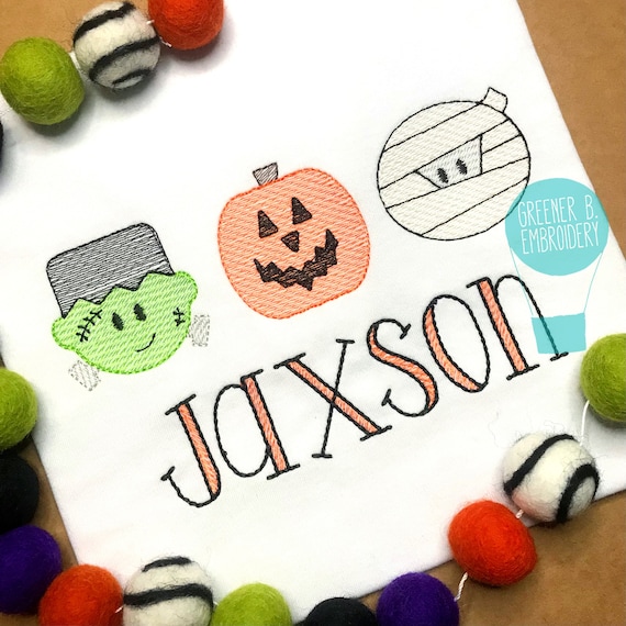 Boy Halloween Shirt / Frankenstein Shirt / Jack O Lantern / Mummy Shirt / Halloween Outfit / Halloween Applique Shirt / Halloween Sketch