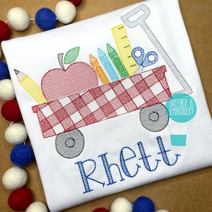 Personalized Back to School Shirt / Wagon Apple Pencil Applique Embroidery / 1st First Day of School / Kindergarten Pre K Shirt Outfit