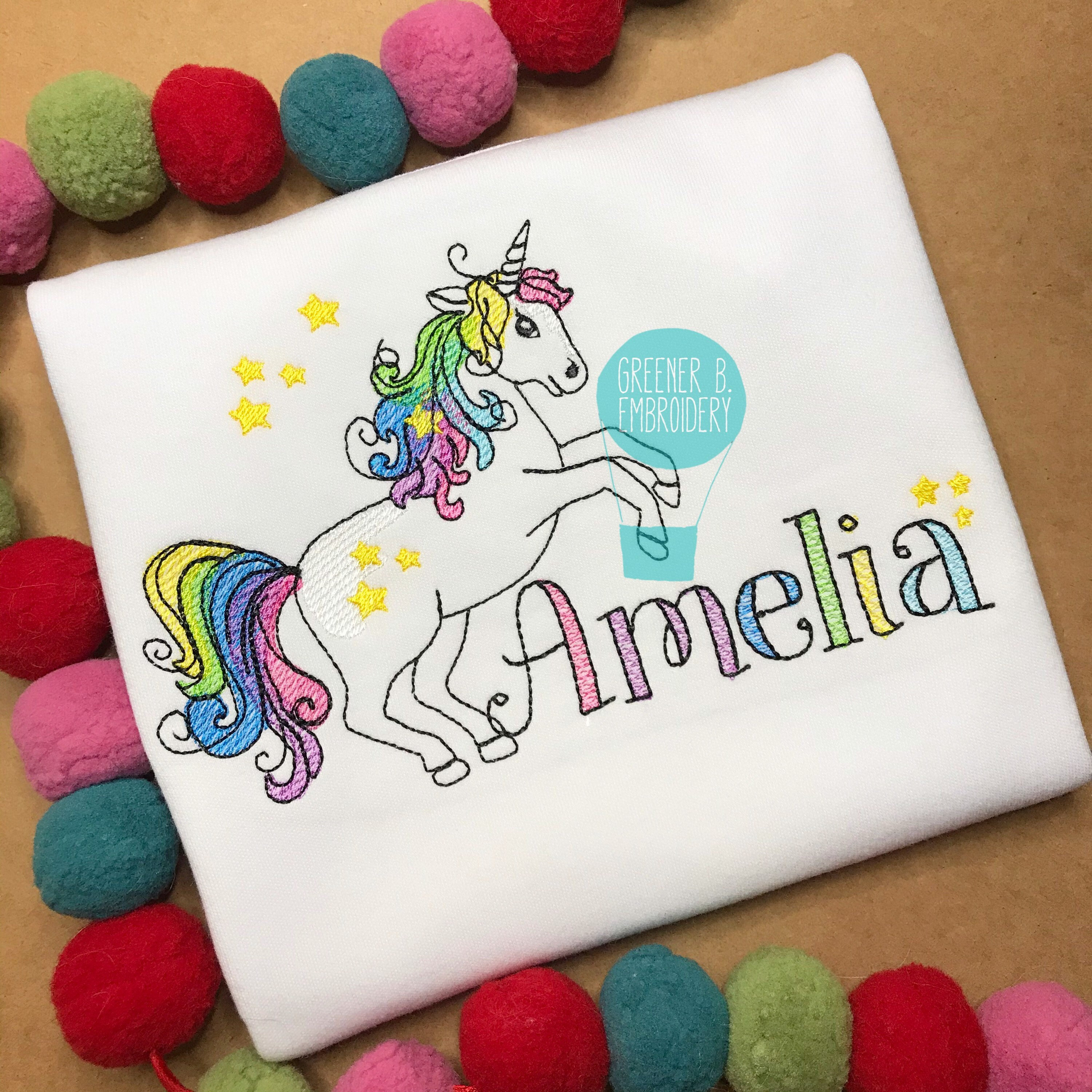Unicorn Rainbow Girls Embroidered Shirt