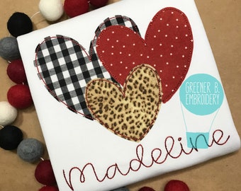 Girl's Valentine's Day Applique Shirt / Girl's Valentine Shirt / Heart Applique / Valentine's Day Outfit / Toddler Valentine / Heart Trio