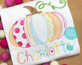 Girl Pumpkin Shirt / Personalized Pumpkin Shirt / Pumpkin Embroidery Applique / First Thanksgiving / Pumpkin Sketch / Thanksgiving Outfit