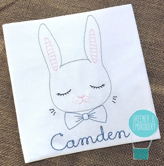Boy Easter Shirt / Bowtie Bunny / Bunny Embroidery / Easter | Etsy