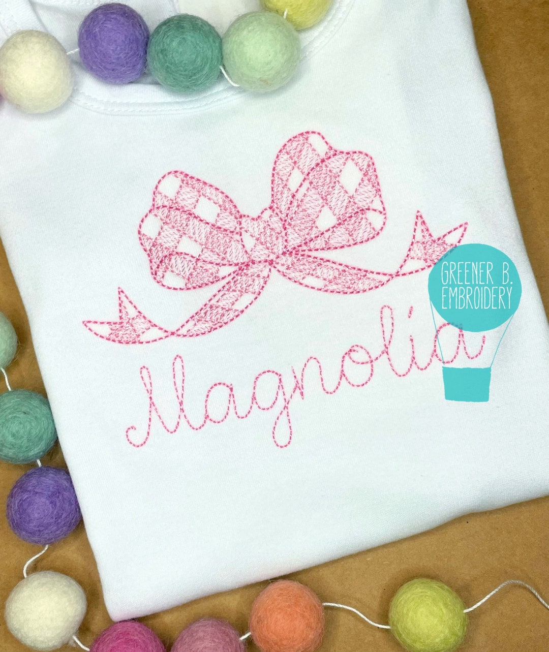 Bow Gingham Laser Cut Detail Tee -Off White