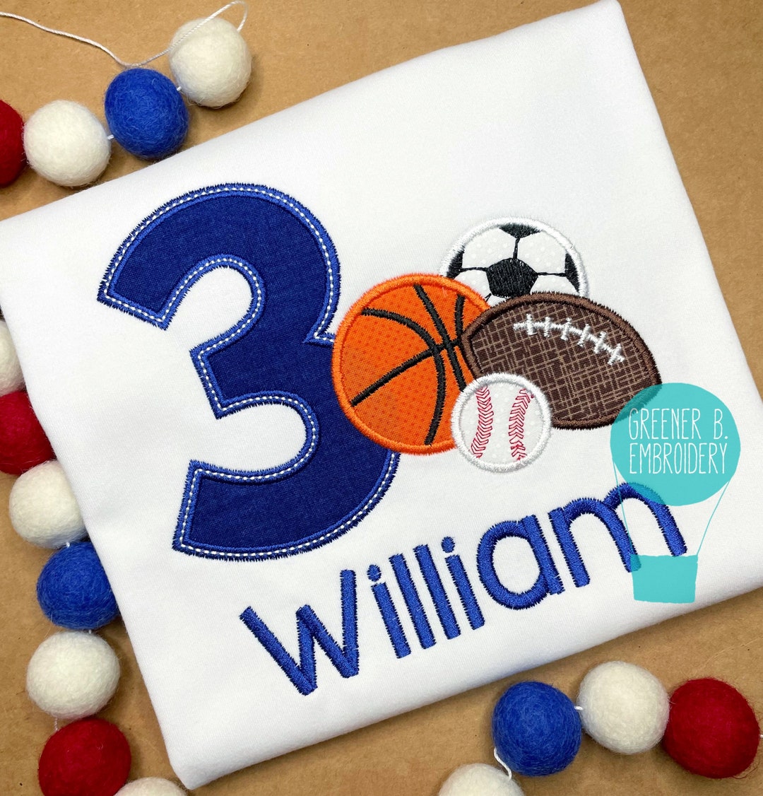 Sports Birthday Shirt / Sports Applique Shirt / Soccer Party / Sports
