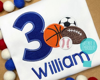 Sports Birthday Shirt / Sports Applique Shirt / Soccer Party / Sports Party / Boy Sports Shirt / 1st Birthday Shirt / Birthday Sports Theme