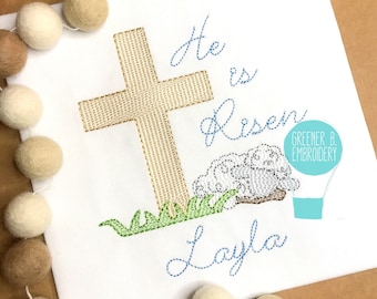 Easter Embroidery Shirt / Cross Jesus Lamb Embroidery / Easter Outfit / Baby Easter Shirt / Toddler Easter / Easter Applique / He is Risen