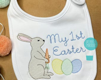 1st Easter Bib / Easter Bunny Eggs Bib / Baby Bunny Bib / First Easter Bib / Bunny Easter / Bunny Outfit Embroidery