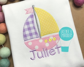 Girl Sailboat Applique Shirt / Personalized Boat Applique Shirt / Sailboat Birthday / Sailboat Party / Girl Boat Shirt / Nautical Birthday