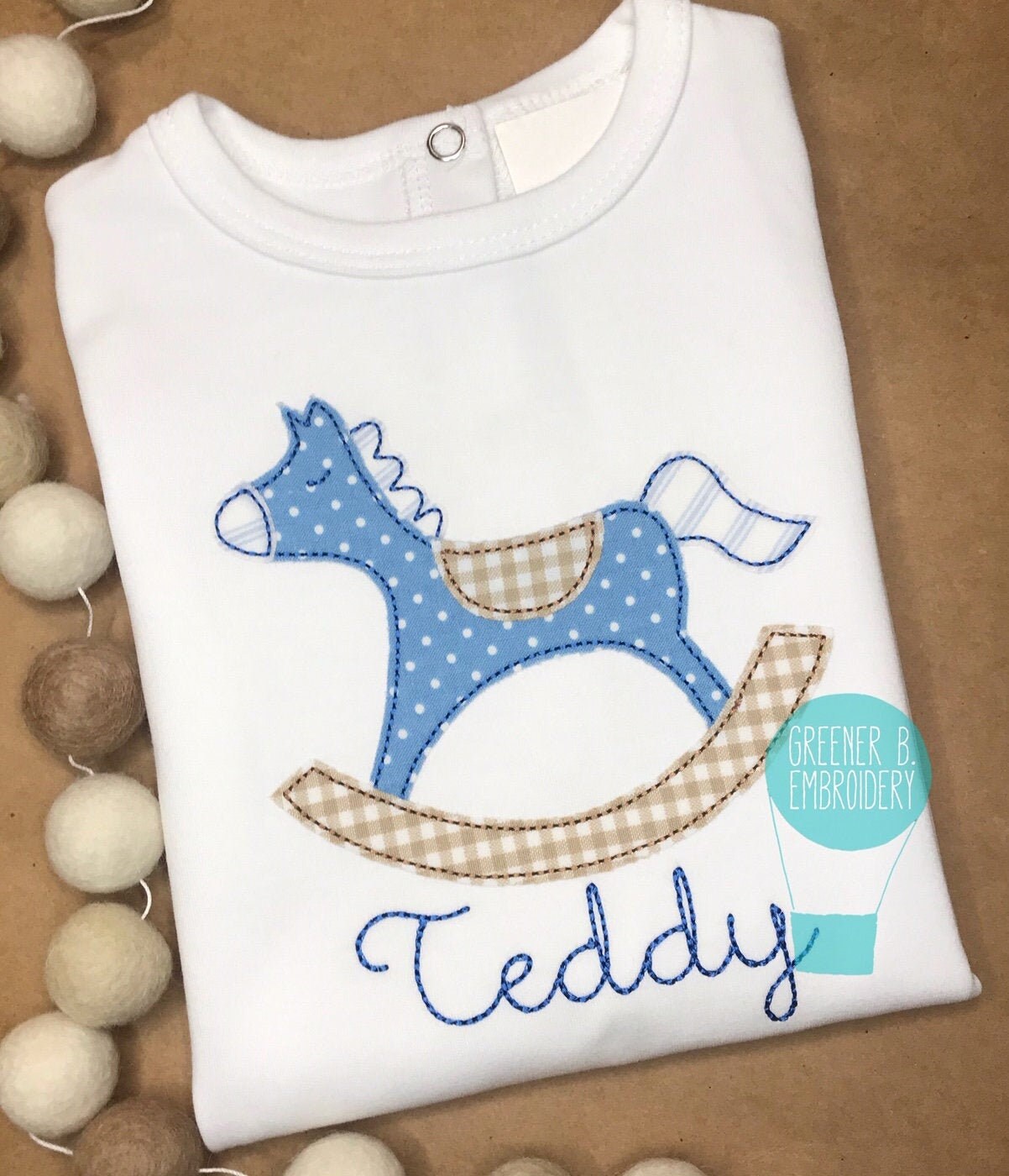 Vintage Rocking Horse Applique Shirt / Baby Rocking Horse Applique / Baby Shower Gift / Boy Baby Gift / New Baby Gift / Personalized Boy