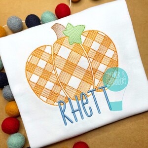 Boy Gingham Pumpkin Shirt / Personalized Pumpkin Shirt / Pumpkin Embroidery Applique / First Thanksgiving / Thanksgiving Applique Outfit