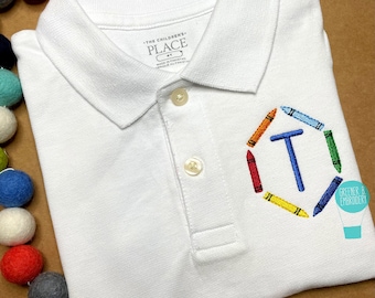 Back to School Boy's Polo Shirt / Monogrammed Boy Polo Shirt / First Day of School Shirt / Crayon Embroidery / Pre K Shirt / Kindergarten