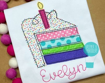 Personalized Birthday Cake Shirt / Girl Birthday Shirt / Cake Slice / Girl Birthday Shirt / Cake Applique / Birthday Applique Monogram