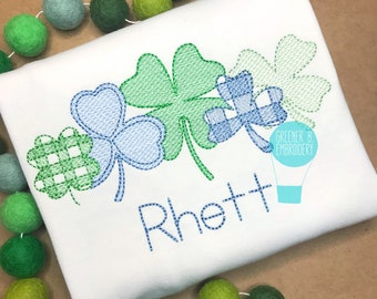 Camisa de San Patricio para niño / Bordado de aplique de trébol / Camisa de trébol de cuatro hojas azul / Camisa de trébol / Día de San Patricio para niño