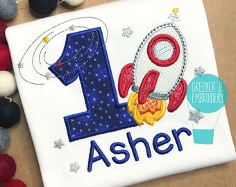 Space Rocket Ship Birthday Shirt / Rocket Applique Shirt / Outer Space Birthday / Space Applique / Stars Planet Applique / Astronaut