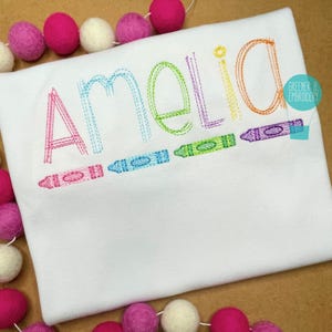 Personalized Girl Crayon Shirt / Back to School Shirt / 1st Day of School / First Day of School / Hello Kindergarten / Girl School Outfit
