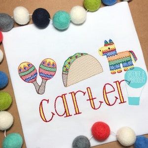 Fiesta Shirt / Fiesta Birthday / Taco Twosday Shirt / Taco Birthday/ Cinco De Mayo Shirt / Pinata Maraca Shirt / Fiesta Trio Embroidery