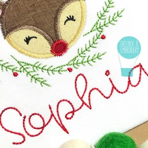 Personalized Girl Reindeer Shirt - Christmas Applique Embroidery, 1st Christmas Outfit, Monogram image 3