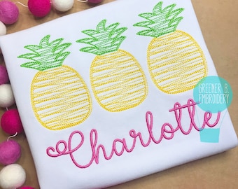 Girl Pineapple Shirt / Girl Summer Shirt / Pineapple Embroidery Applique / Luau Aloha Birthday Shirt / Beach Birthday / Summer Birthday