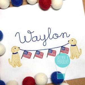 4th of July Shirt / 4th of July Embroidery / Boy Fourth of July Applique / American Flag / Dog Bunting / Patriotic Shirt / Red White Blue