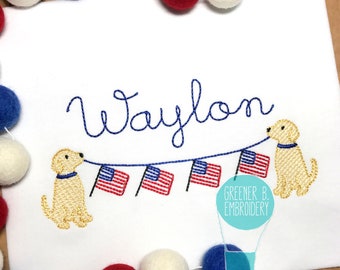 4th of July Shirt / 4th of July Embroidery / Boy Fourth of July Applique / American Flag / Dog Bunting / Patriotic Shirt / Red White Blue