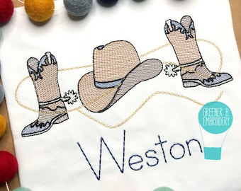 Cowboy Boots Hat Embroidered Shirt / Cowboy Birthday / Western Birthday Shirt / Cowboy Applique / Cowboy Party / Personalized Western Shirt