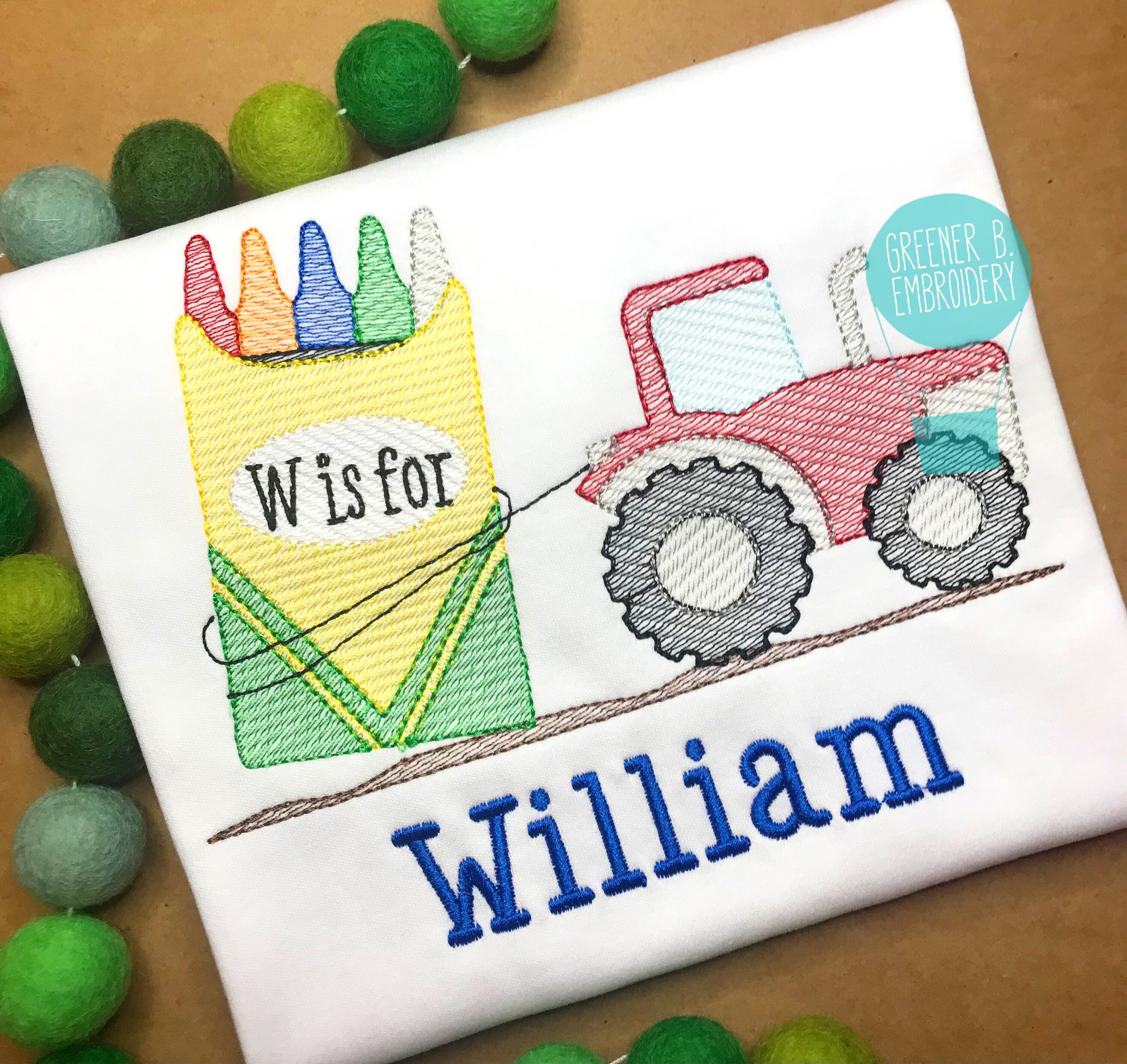 Boy Back to School Shirt / Tractor Crayon Applique / 1st Day of School / First Day of School / Kindergarten Pre K Shirt / School Outfit