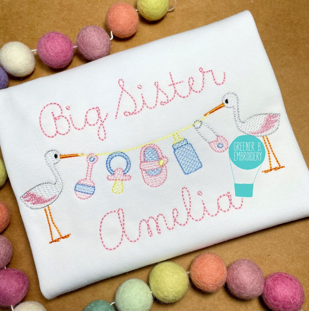 Sistra Rattle Big Sister Stork Shirt / Stork Rattle Shirt / Stork Embroidery ...