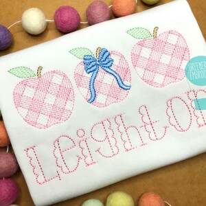 Girl Back to School Shirt / Pink Apple Trio Embroidery Applique / 1st Day of School / First Day of School / Kindergarten / Pre K Shirt