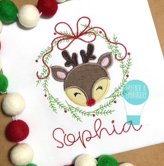 Personalized Girl Reindeer Shirt - Christmas Applique Embroidery, 1st Christmas Outfit, Monogram