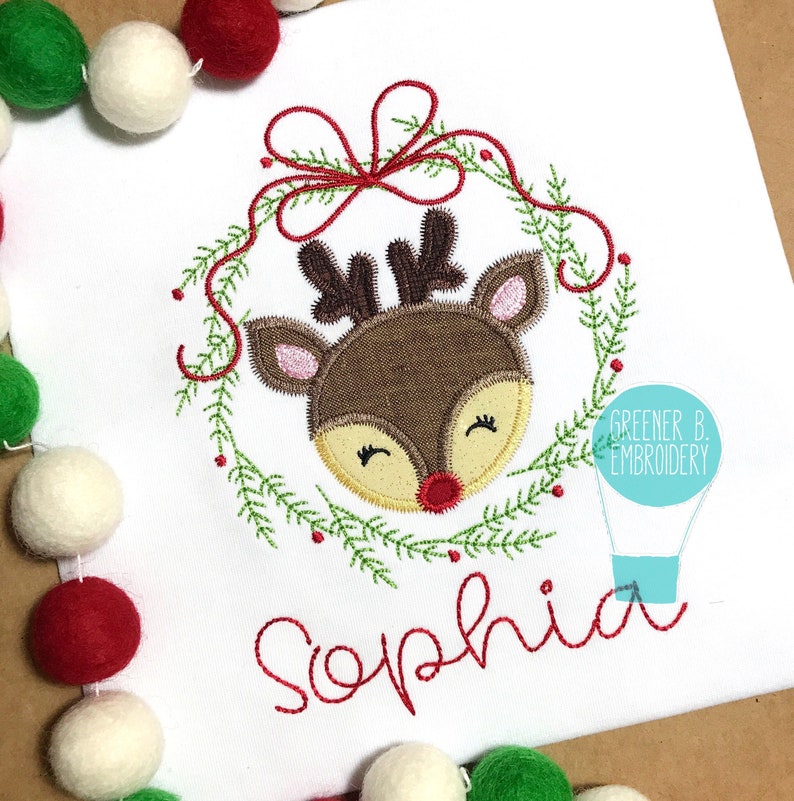 Personalized Girl Reindeer Shirt - Christmas Applique Embroidery, 1st Christmas Outfit, Monogram image 1