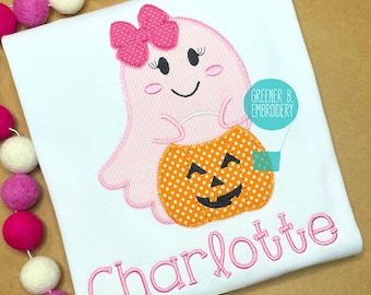 Halloween Ghost Applique Shirt / Ghost Applique Shirt / Personalized Halloween Shirt / Girl Trick or Treat Applique / Girl Halloween Shirt