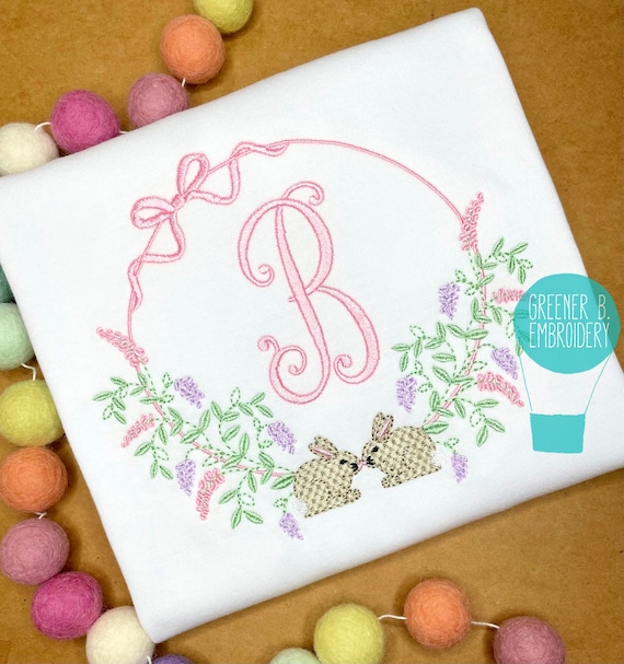 Girl Easter Shirt / Floral Easter Bunny / Easter Embroidery / Easter Outfit / Baby Toddler Easter / Girl Easter Applique Monogram