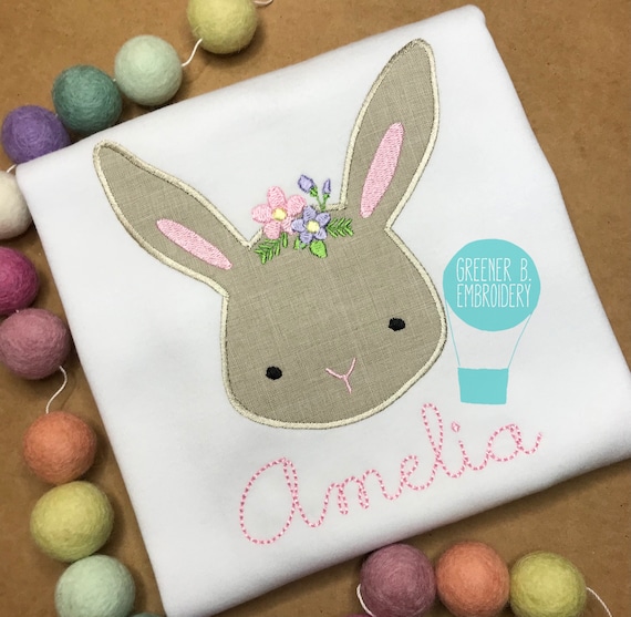 Floral Bunny Shirt / Bunny Applique / Toddler Easter Outfit / Floral Easter Shirt / Personalized Easter Bunny / Baby Easter / Bunny Birthday