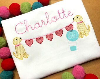 Dog Heart Valentine Shirt / Girl Heart Embroidery / Valentine Applique / Girl Valentine Shirt / Baby Valentine / Personalized Valentine