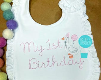 Girl Silly Goose Birthday Bib / One Silly Goose Birthday Party / Goose Bib / Girl First 1st Birthday / 1st Birthday / Goose Balloon Bib
