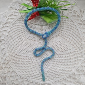 Snake blue choker snake crochet snake bead necklace short beaded necklace snake lariat lasso flower print snake flexible rope